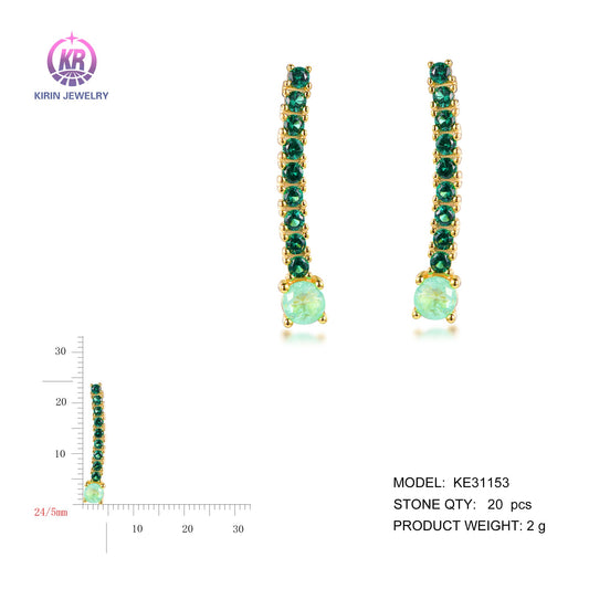 925 silver earring with 14K gold plating emerald CZ 31153 Kirin Jewelry