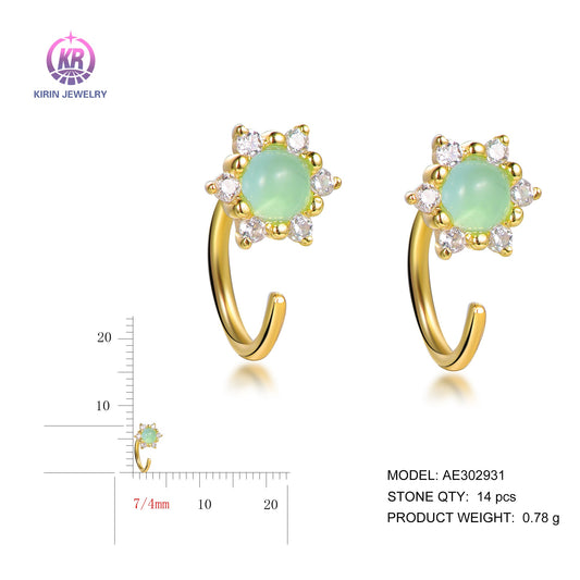 925 silver earring with 14K gold plating light green CZ 302931 Kirin Jewelry