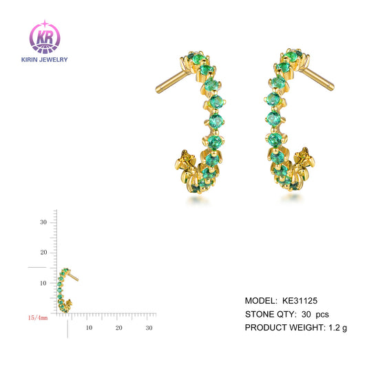 925 silver earring with 14K gold plating light green CZ 31125 Kirin Jewelry