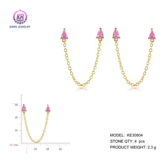 925 silver earring with 14K gold plating pink CZ 30804 Kirin Jewelry