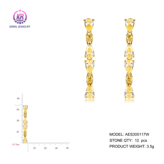 925 silver earring with 14K gold plating yellow CZ 300117 Kirin Jewelry