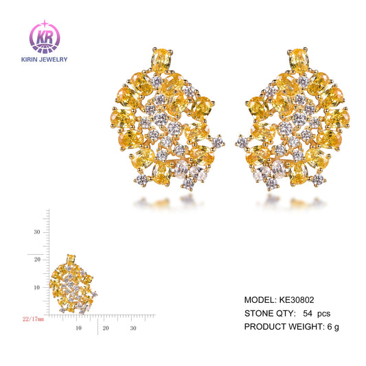 925 silver earring with 14K gold plating yellow CZ 30802 Kirin Jewelry