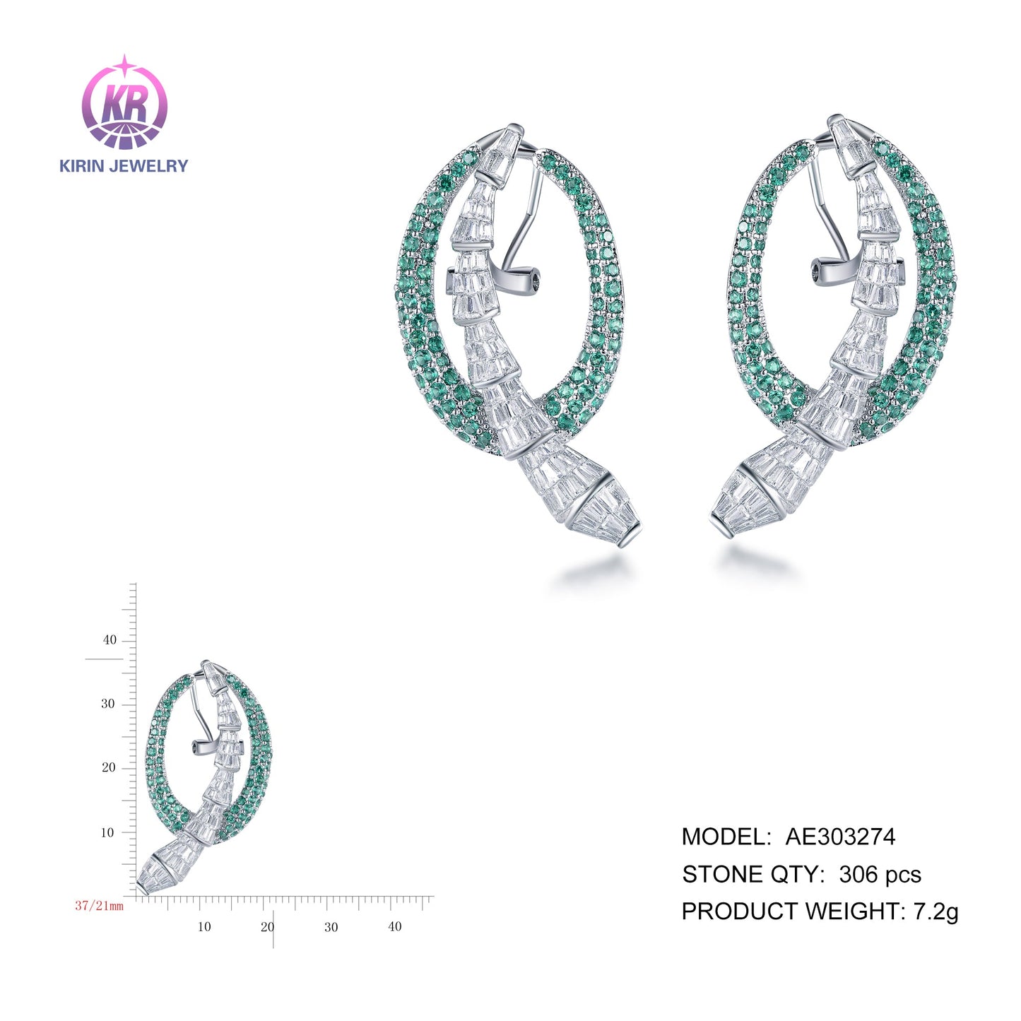 925 silver earring with rhodium plating CZ 303274 Kirin Jewelry