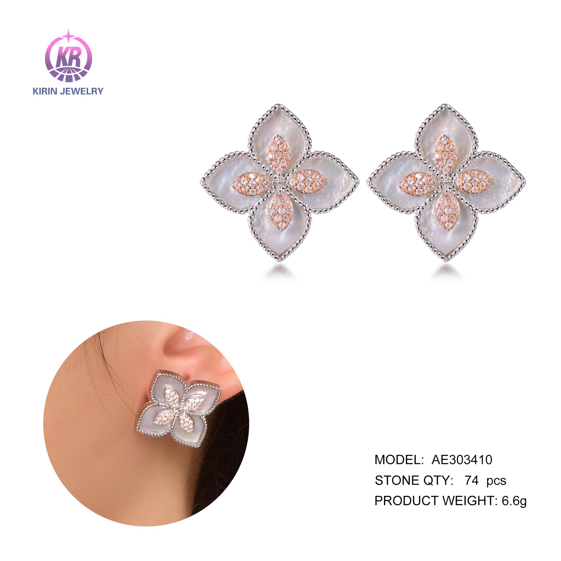 925 silver earring with rhodium plating CZ 303410 Kirin Jewelry