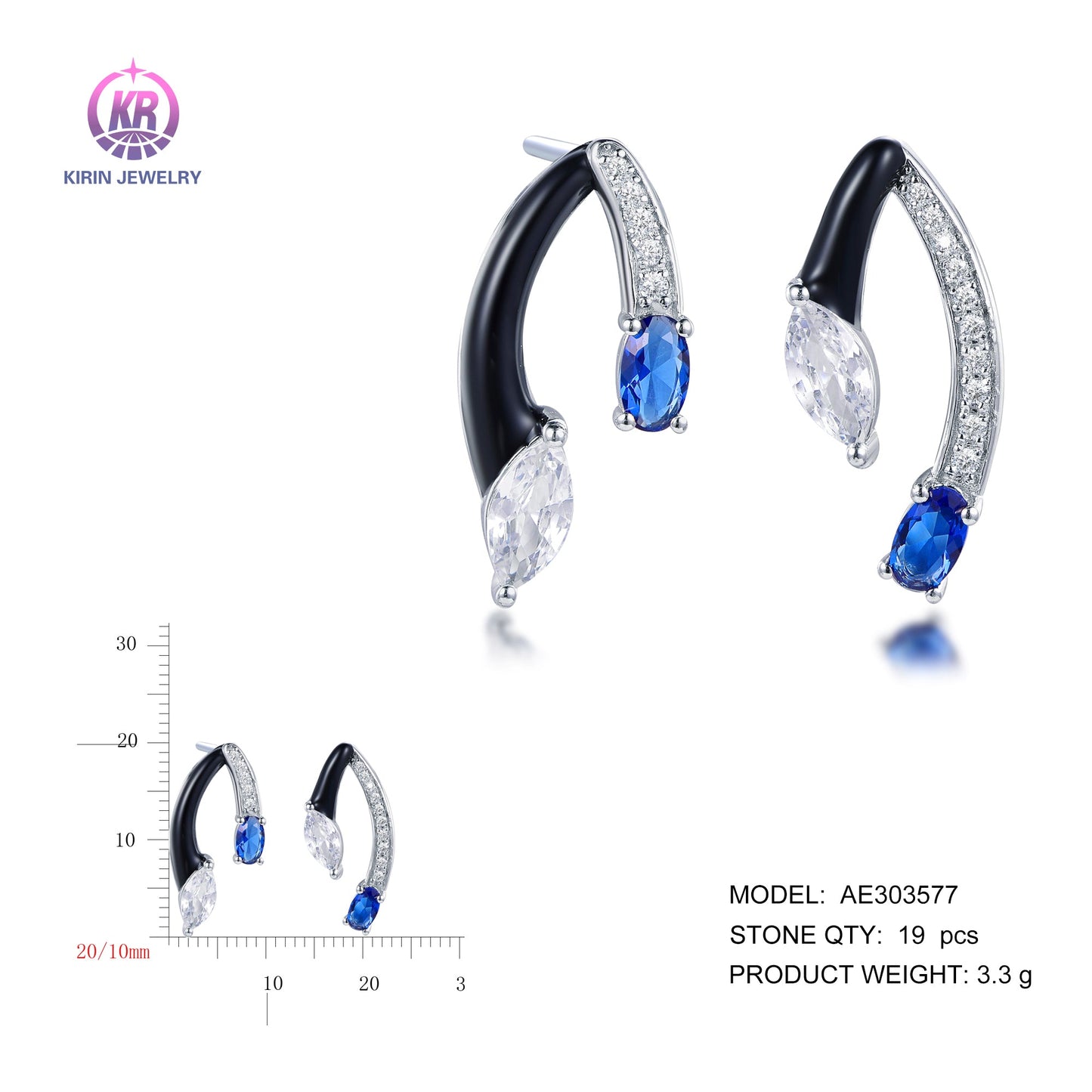 925 silver earring with rhodium plating CZ 303577 Kirin Jewelry