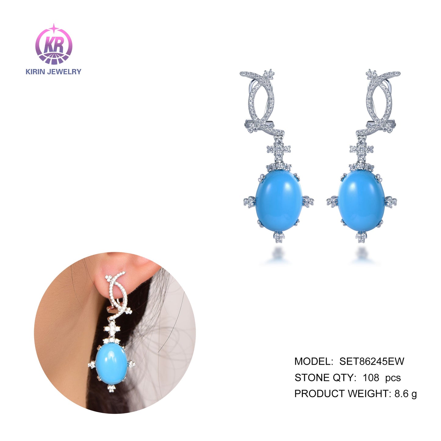 925 silver earring with rhodium plating CZ 86245 Kirin Jewelry