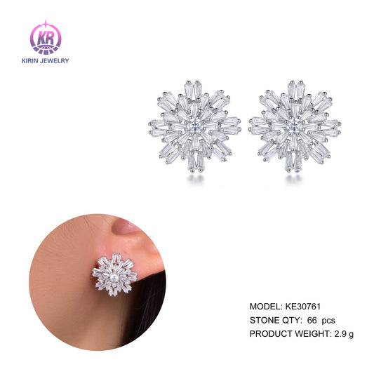 925 silver earring with rhodium plating baguette CZ 30761 Kirin Jewelry