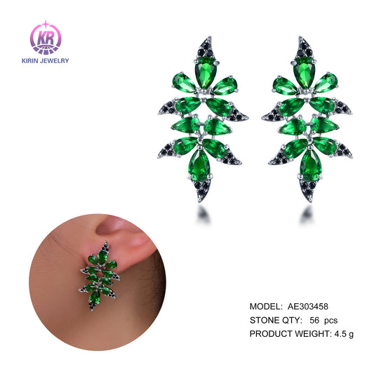 925 silver earring with rhodium plating emerald CZ 303458 Kirin Jewelry