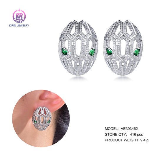 925 silver earring with rhodium plating emerald CZ 303462 Kirin Jewelry