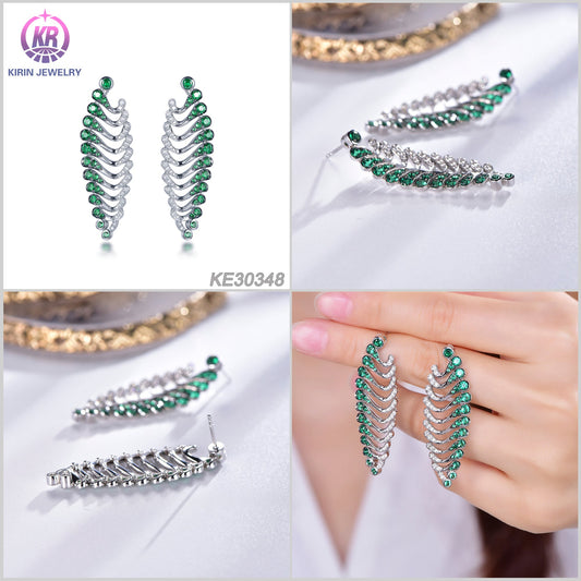 925 silver earring with rhodium plating emerald CZ 30348 Kirin Jewelry