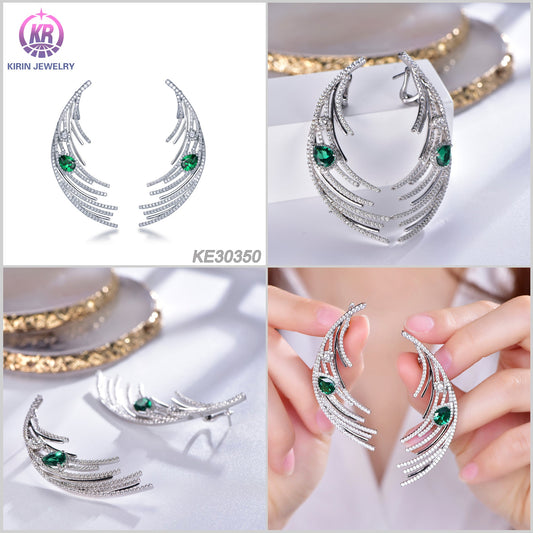 925 silver earring with rhodium plating emerald CZ 30350 Kirin Jewelry