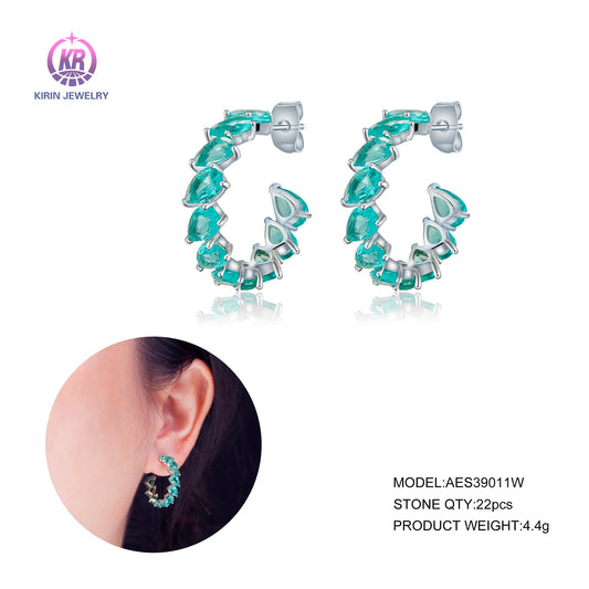 925 silver earring with rhodium plating emerald CZ 39011 Kirin Jewelry