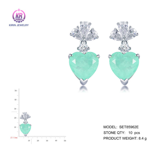 925 silver earring with rhodium plating light green CZ 85962 Kirin Jewelry