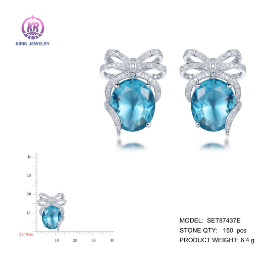 925 silver earring with rhodium plating light sapphire CZ 87437 Kirin Jewelry