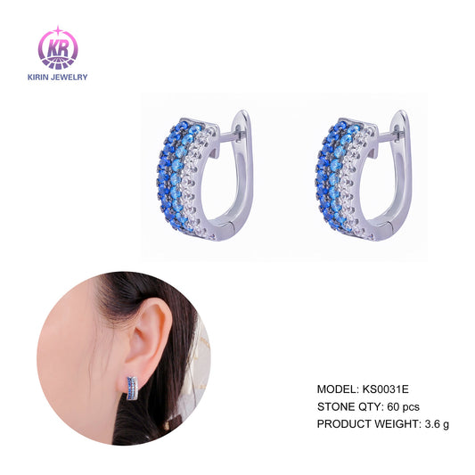 925 silver earring with rhodium plating sapphire CZ 0031 Kirin Jewelry