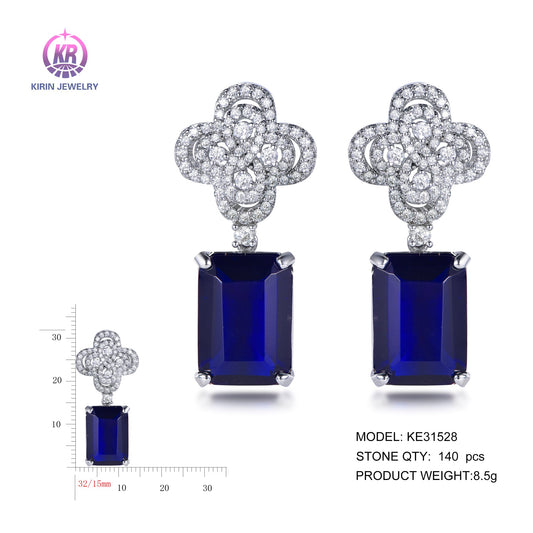 925 silver earrings rhodium plating sapphire CZ KE31528 Kirin Jewelry