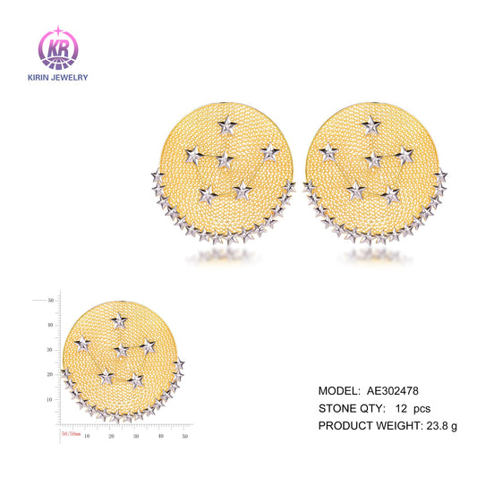 925 silver earrings with 14K gold plating CZ AE302478 Kirin Jewelry