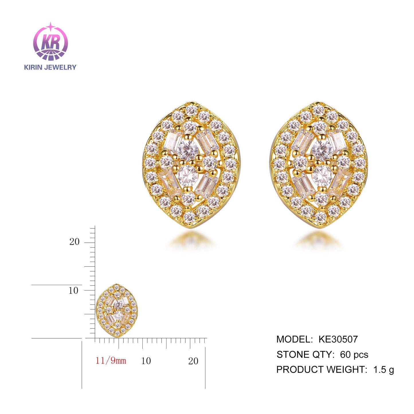 925 silver earrings with 14K gold plating CZ KE30507 Kirin Jewelry