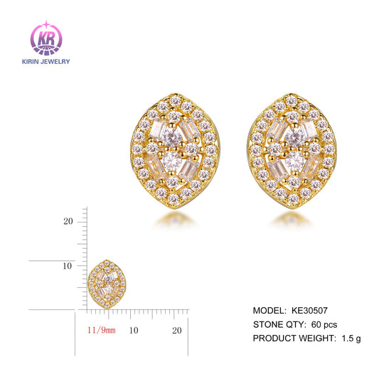 925 silver earrings with 14K gold plating CZ KE30507 Kirin Jewelry