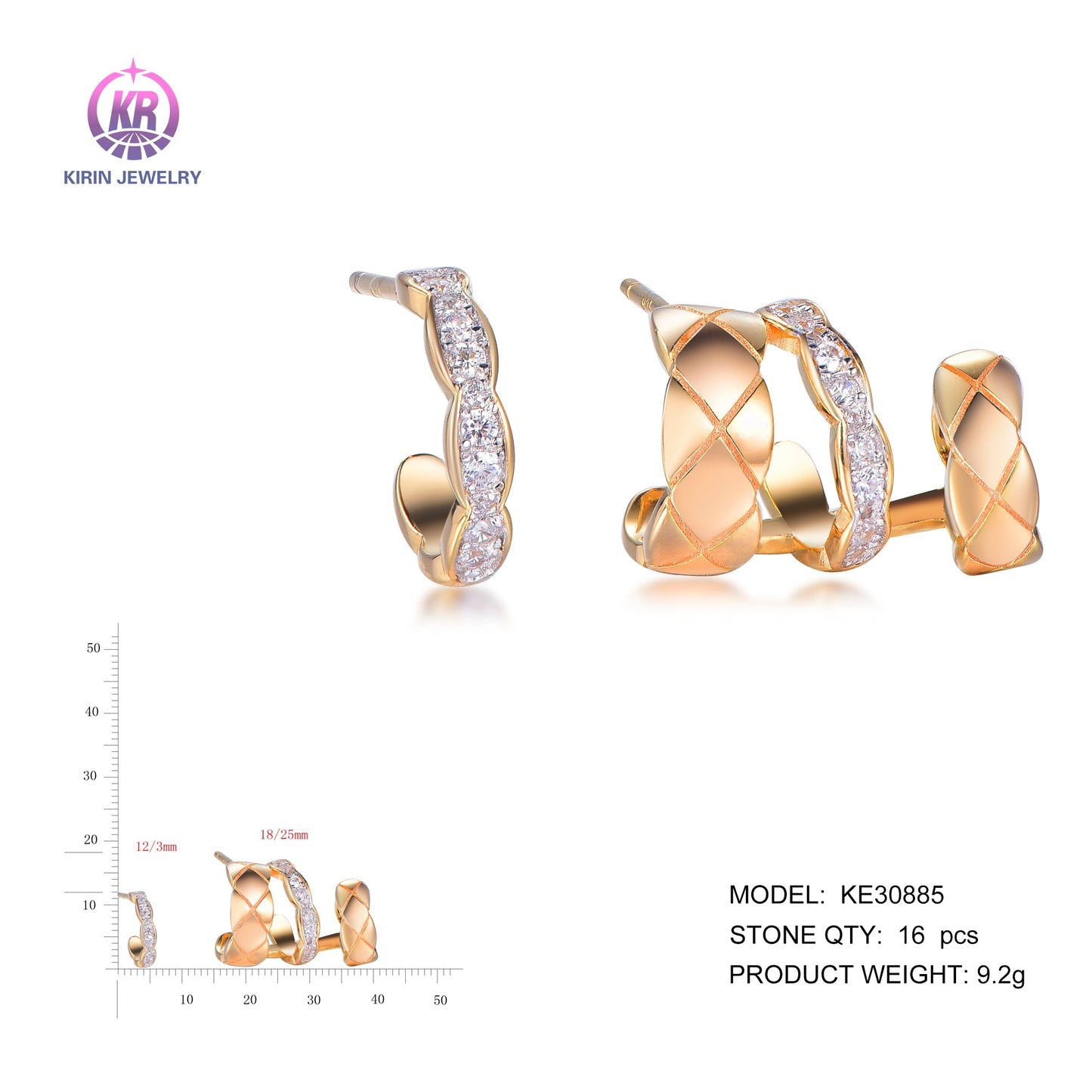 925 silver earrings with 14K gold plating CZ KE30885 Kirin Jewelry