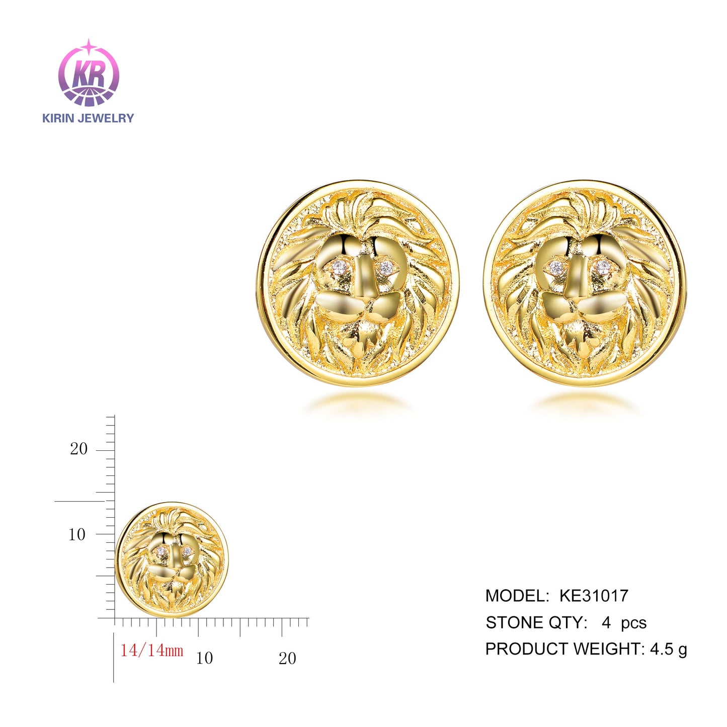 925 silver earrings with 14K gold plating CZ KE31017 Kirin Jewelry