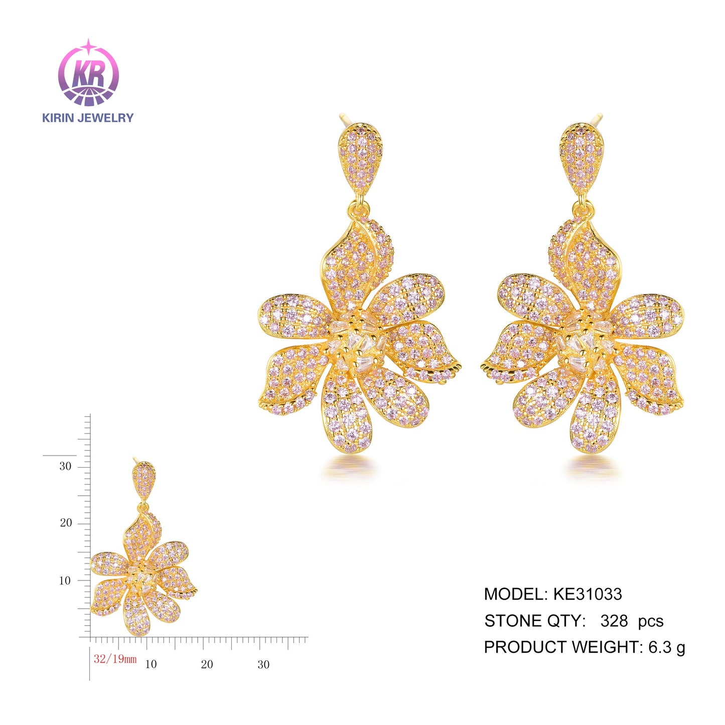 925 silver earrings with 14K gold plating CZ KE31033 Kirin Jewelry