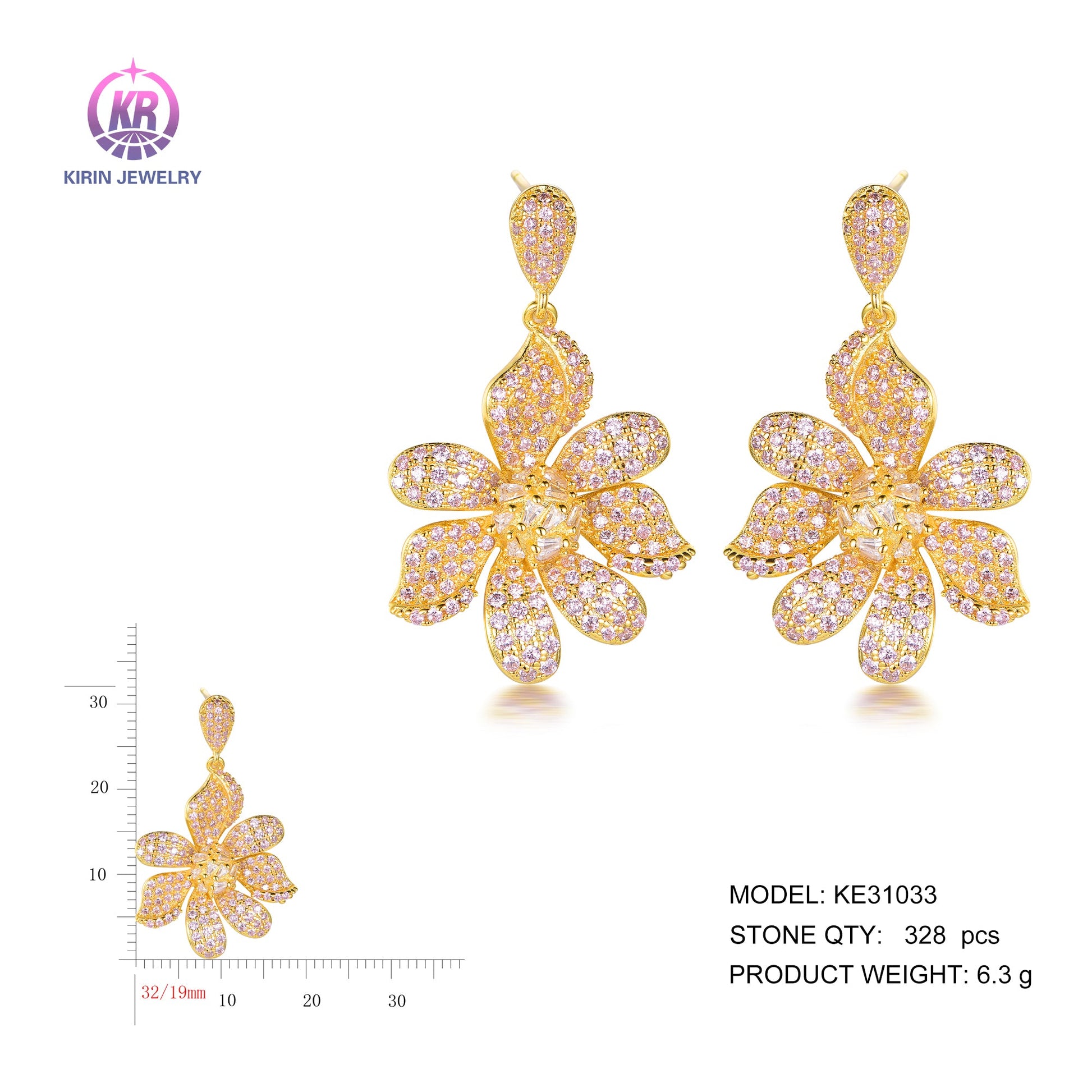 925 silver earrings with 14K gold plating CZ KE31033 Kirin Jewelry