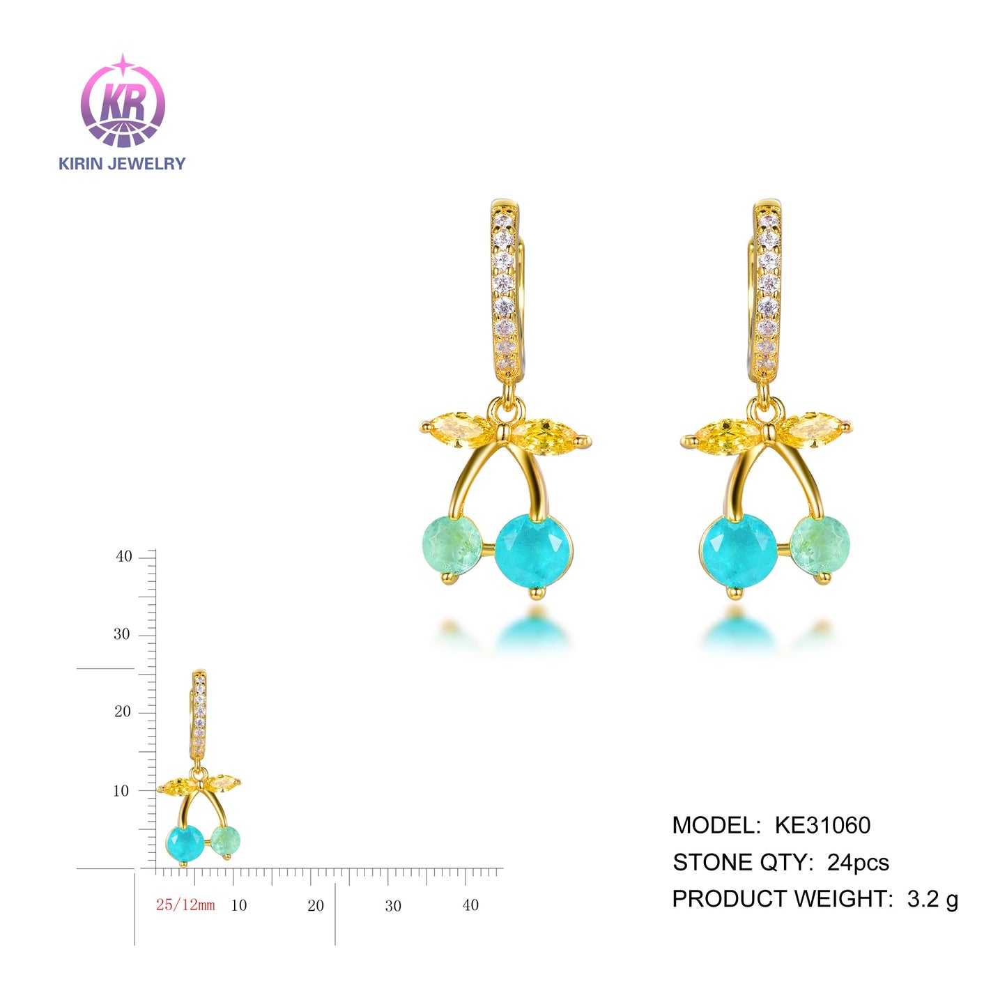 925 silver earrings with 14K gold plating CZ KE31060 Kirin Jewelry