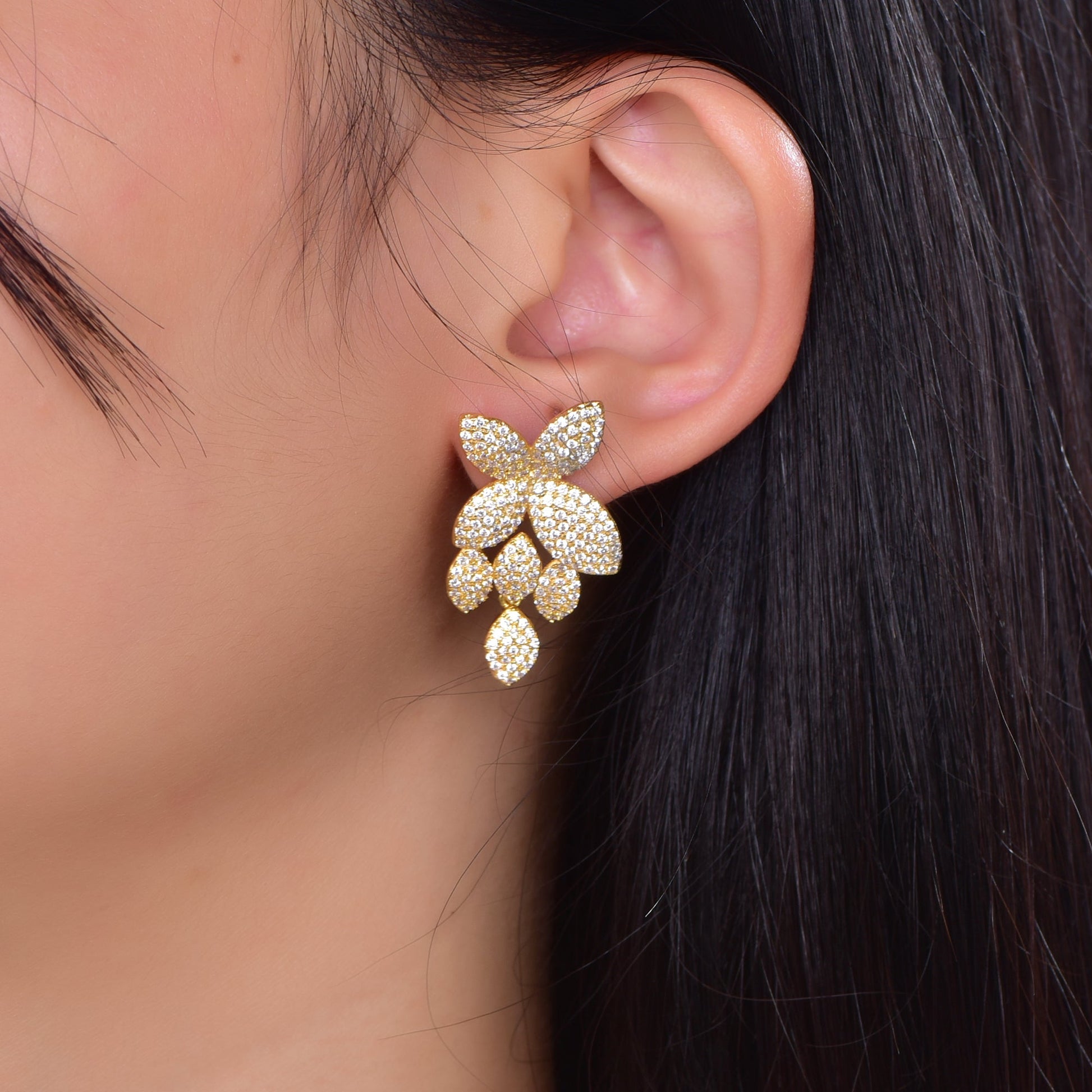 925 silver earrings with 14K gold plating CZ KE31069 Kirin Jewelry