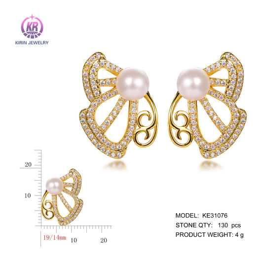 925 silver earrings with 14K gold plating CZ KE31076 Kirin Jewelry