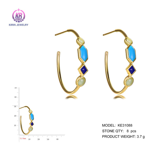 925 silver earrings with 14K gold plating CZ KE31088 Kirin Jewelry