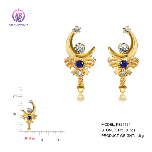 925 silver earrings with 14K gold plating CZ KE31134 Kirin Jewelry