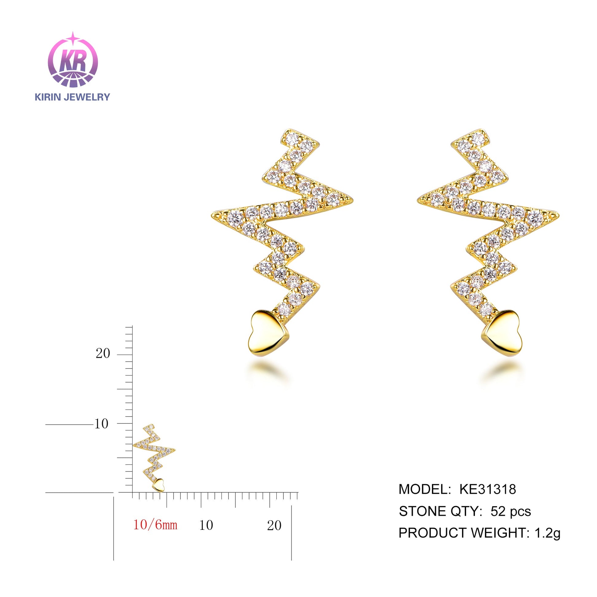 925 silver earrings with 14K gold plating CZ KE31318 Kirin Jewelry