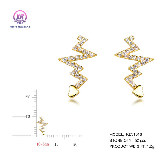 925 silver earrings with 14K gold plating CZ KE31318 Kirin Jewelry