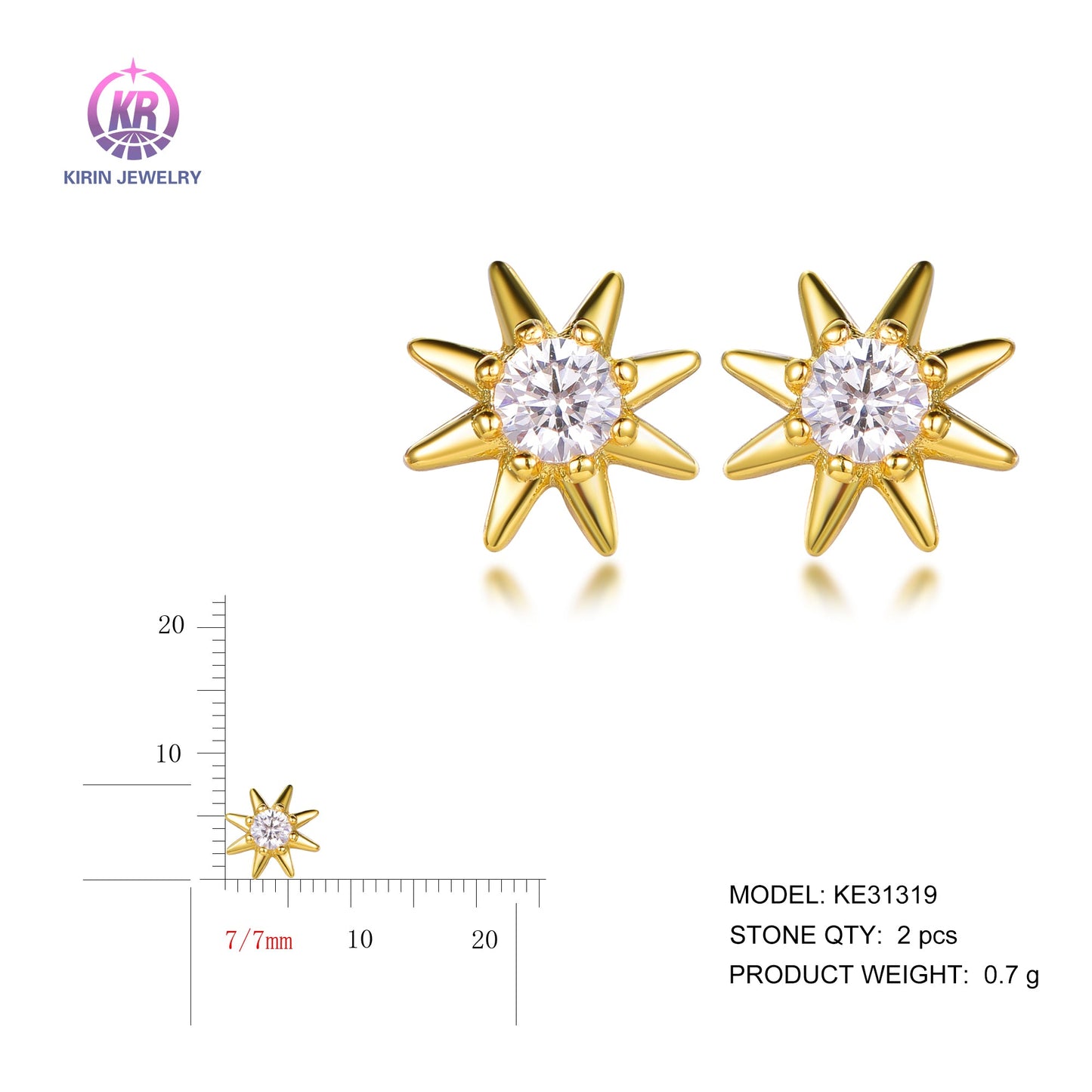 925 silver earrings with 14K gold plating CZ KE31319 Kirin Jewelry