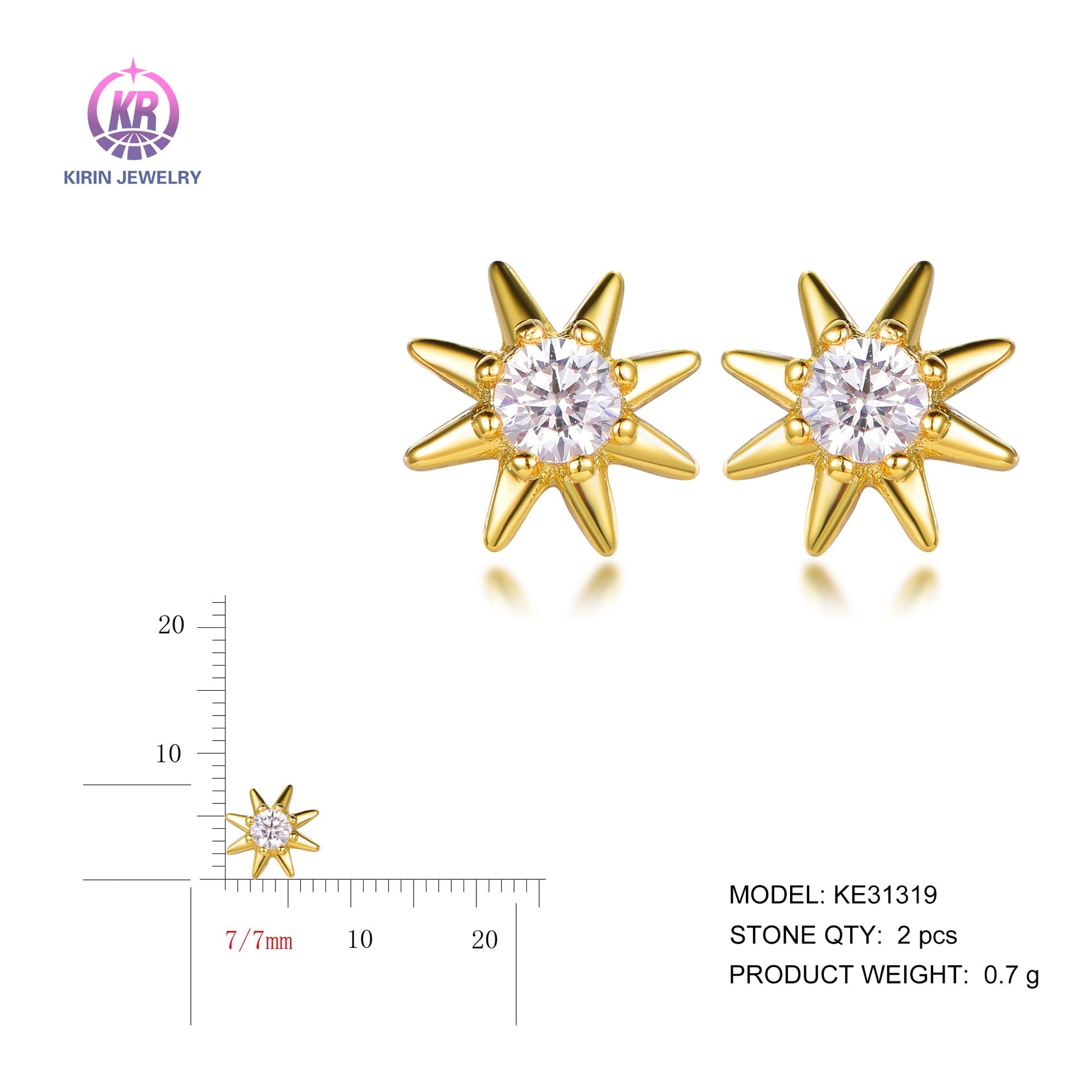 925 silver earrings with 14K gold plating CZ KE31319 Kirin Jewelry