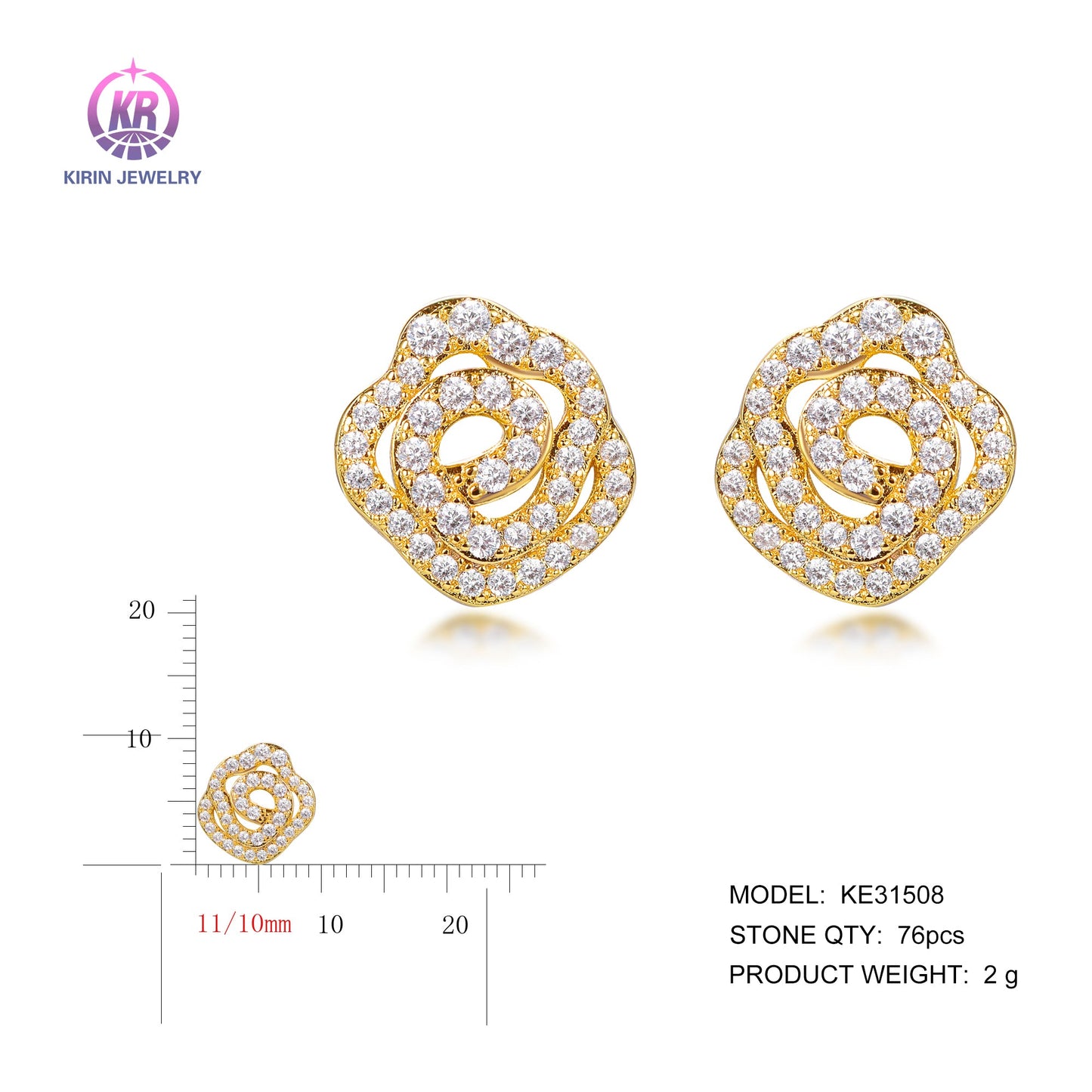 925 silver earrings with 14K gold plating CZ KE31508 Kirin Jewelry