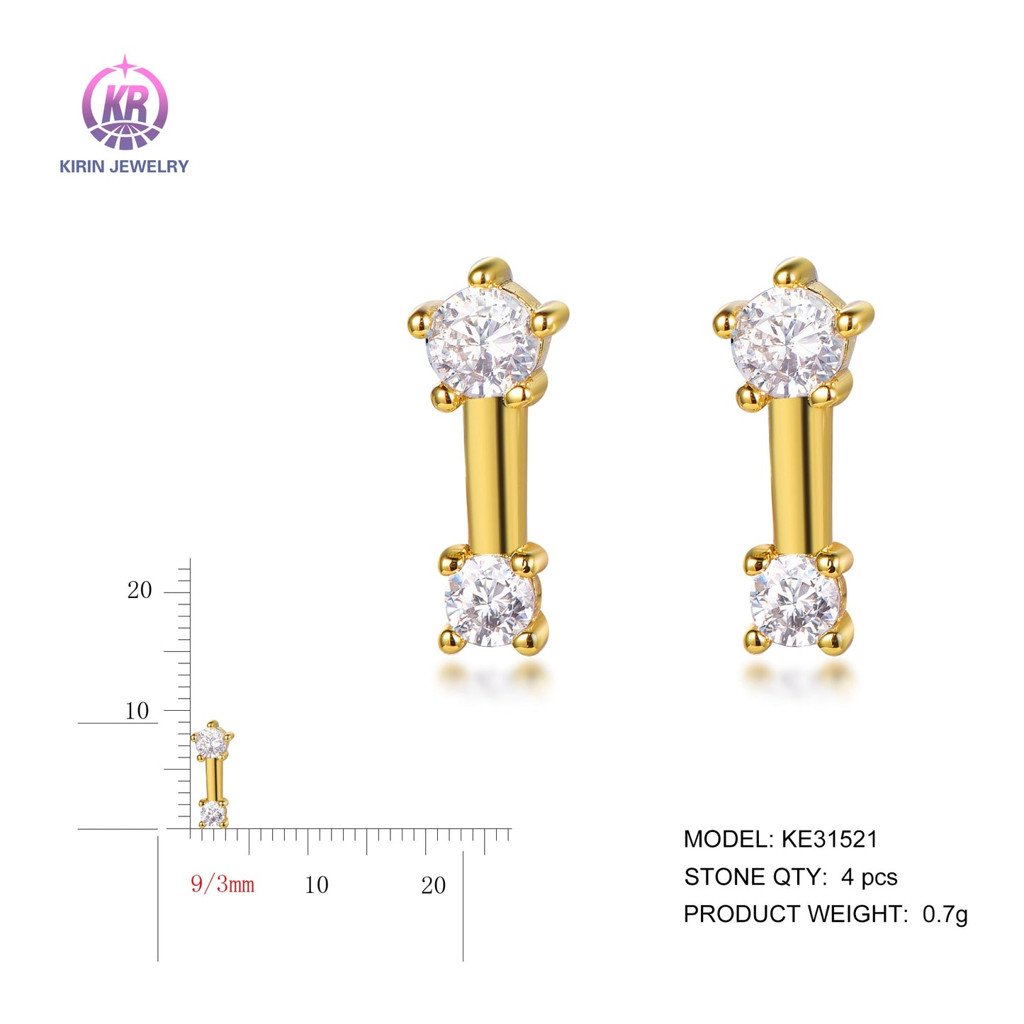 925 silver earrings with 14K gold plating CZ KE31521 Kirin Jewelry