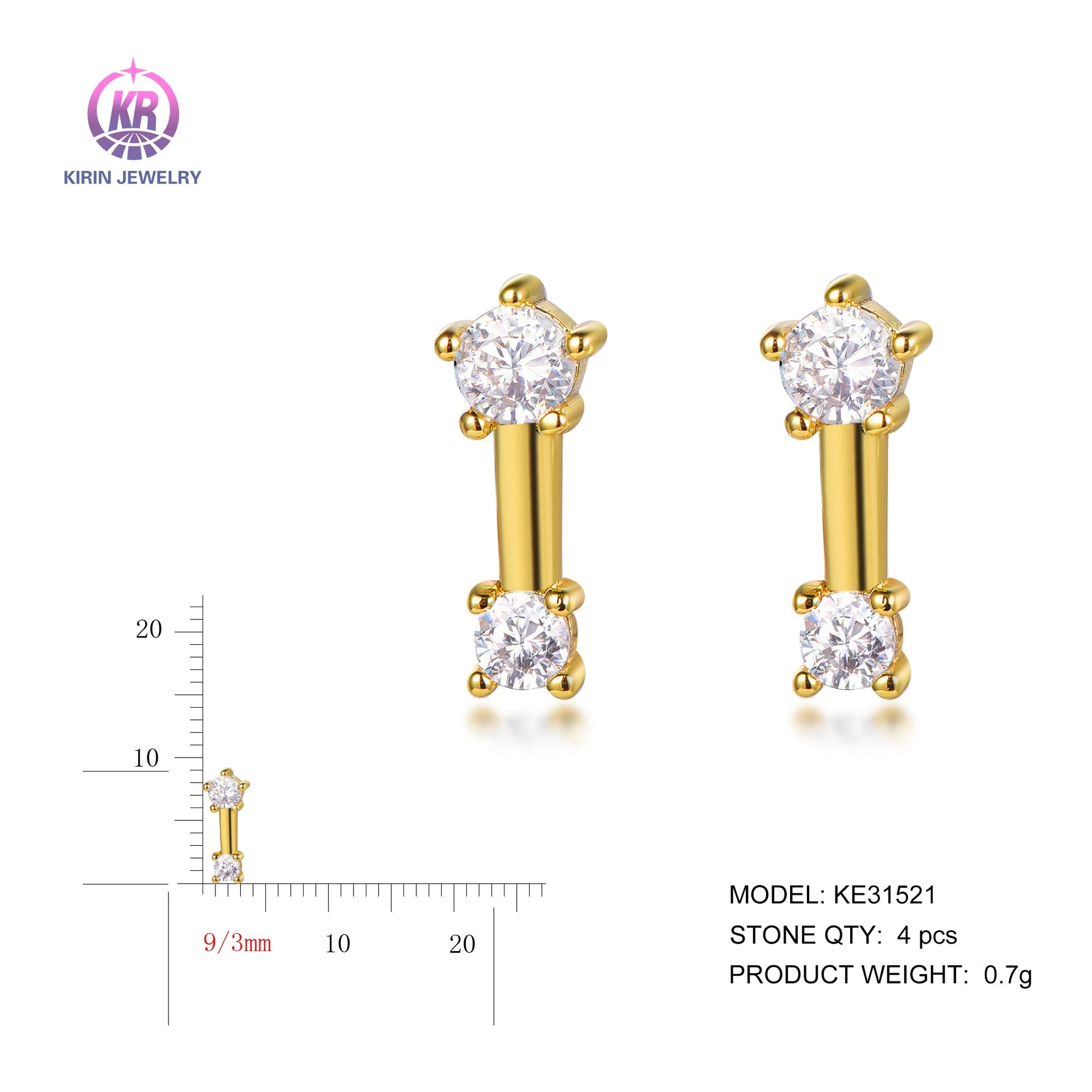 925 silver earrings with 14K gold plating CZ KE31521 Kirin Jewelry