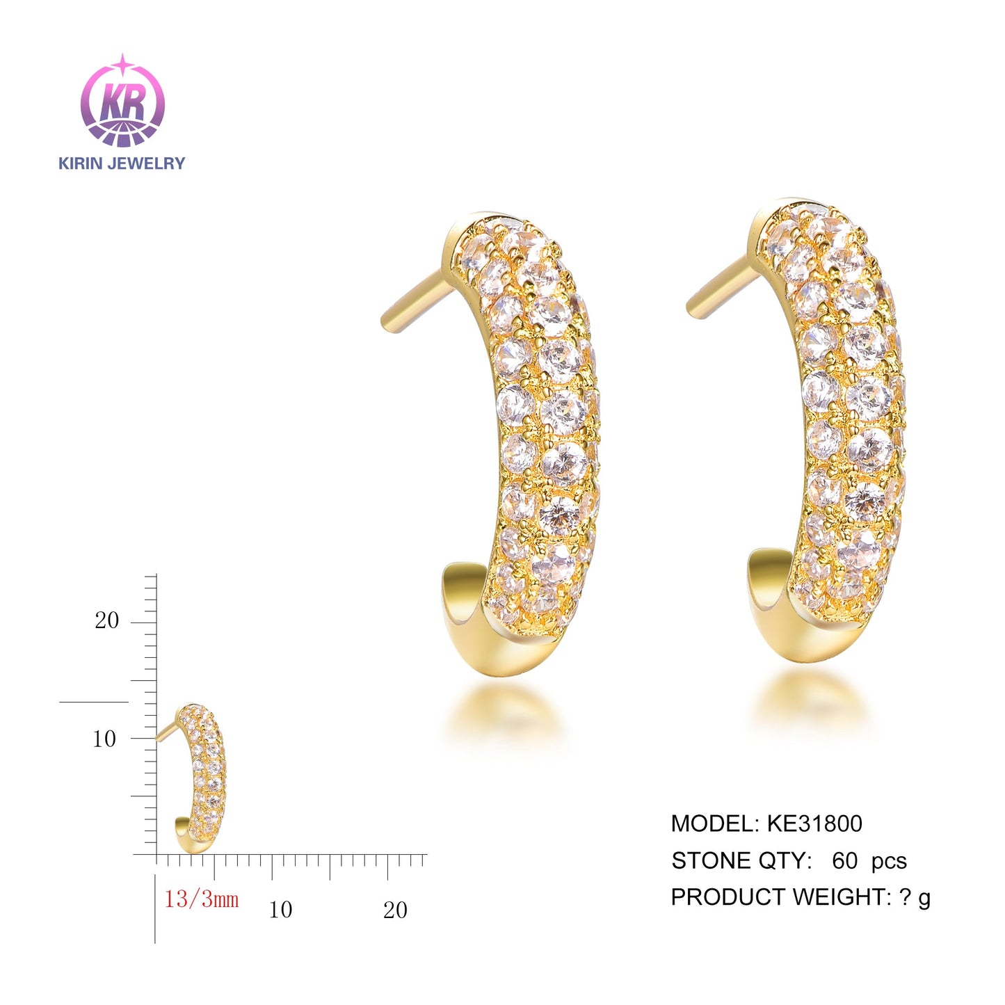 925 silver earrings with 14K gold plating CZ KE31800 Kirin Jewelry