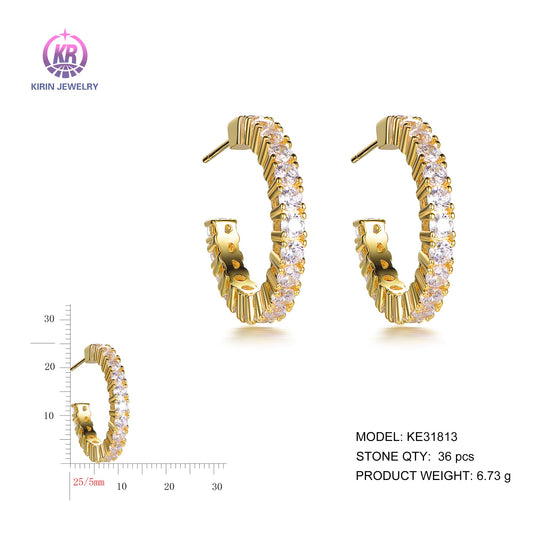 925 silver earrings with 14K gold plating CZ KE31813 Kirin Jewelry