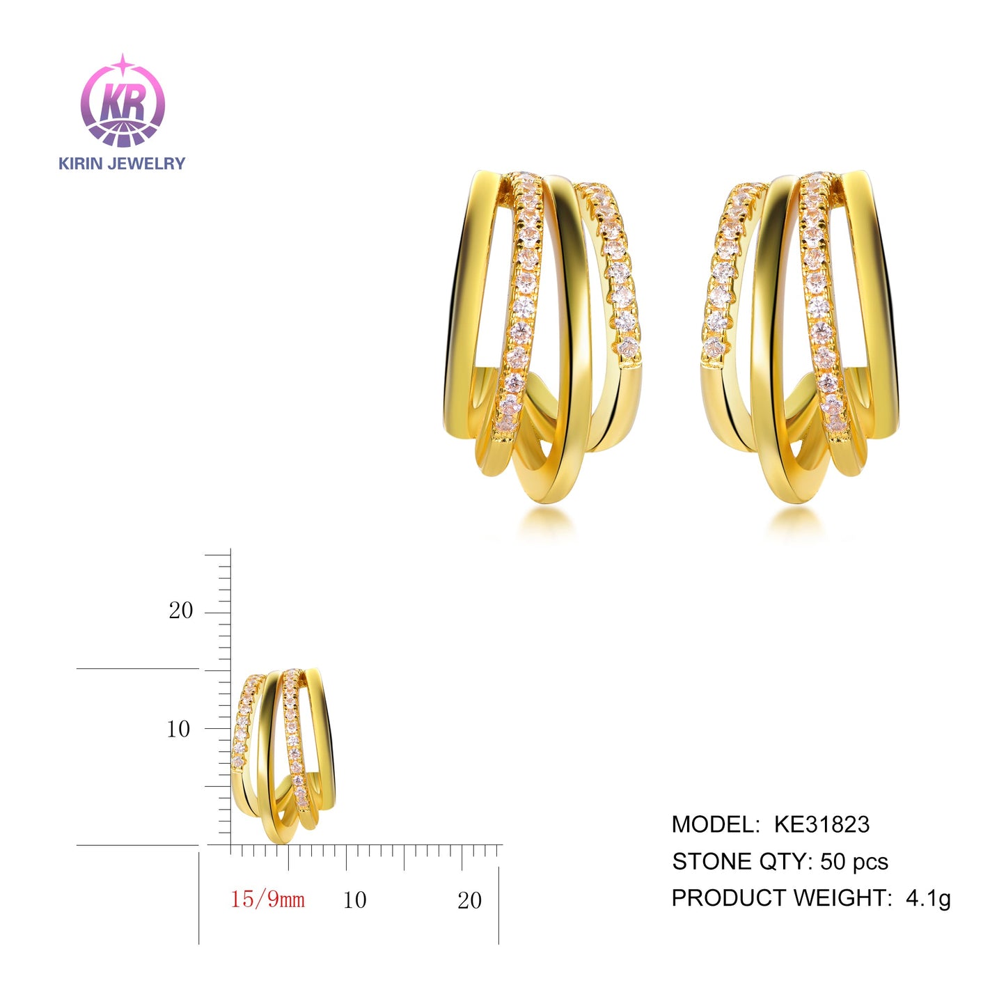 925 silver earrings with 14K gold plating CZ KE31823 Kirin Jewelry