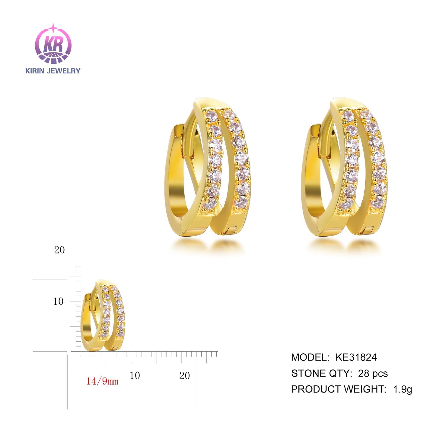 925 silver earrings with 14K gold plating CZ KE31824 Kirin Jewelry