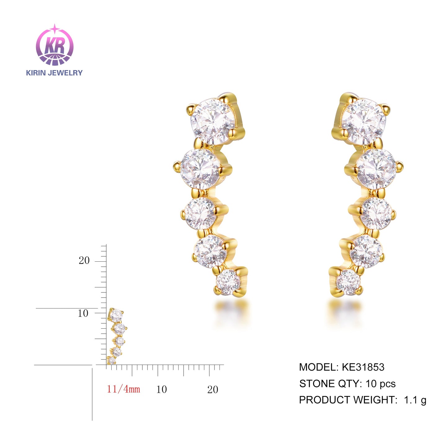 925 silver earrings with 14K gold plating CZ KE31853 Kirin Jewelry