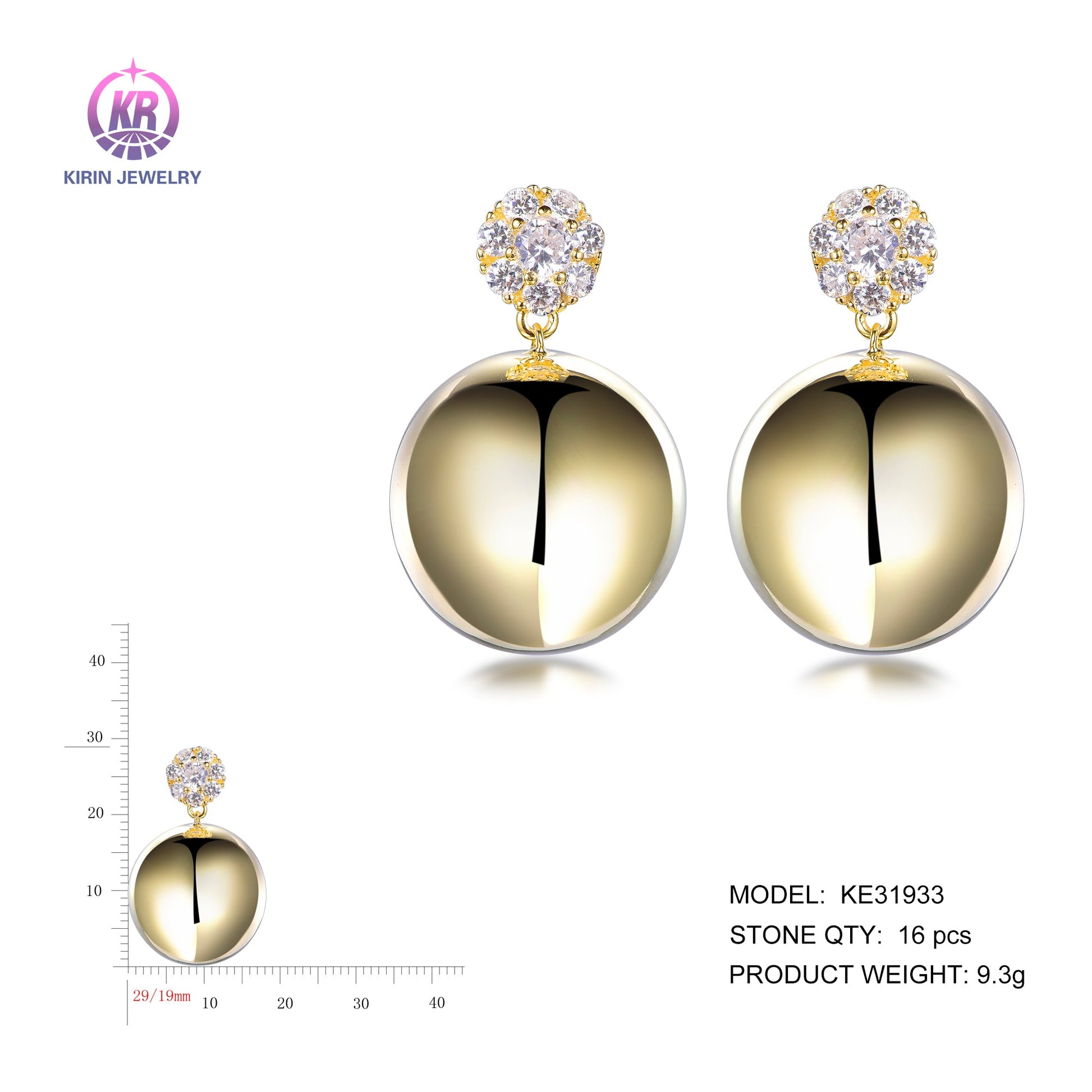 925 silver earrings with 14K gold plating CZ KE31933 Kirin Jewelry