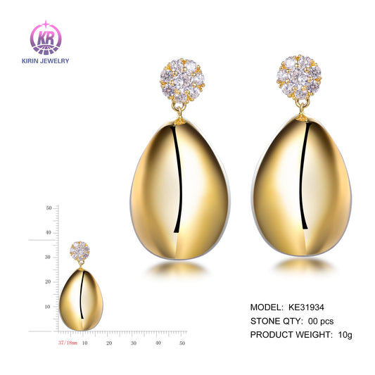 925 silver earrings with 14K gold plating CZ KE31934 Kirin Jewelry