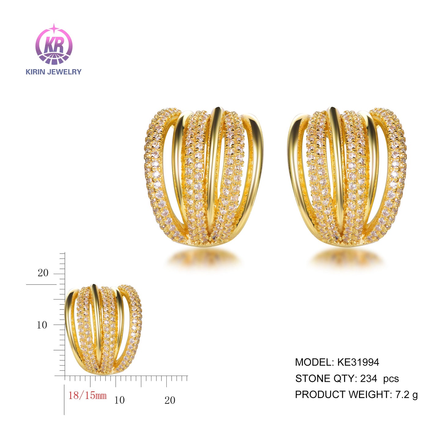 925 silver earrings with 14K gold plating CZ KE31994 Kirin Jewelry