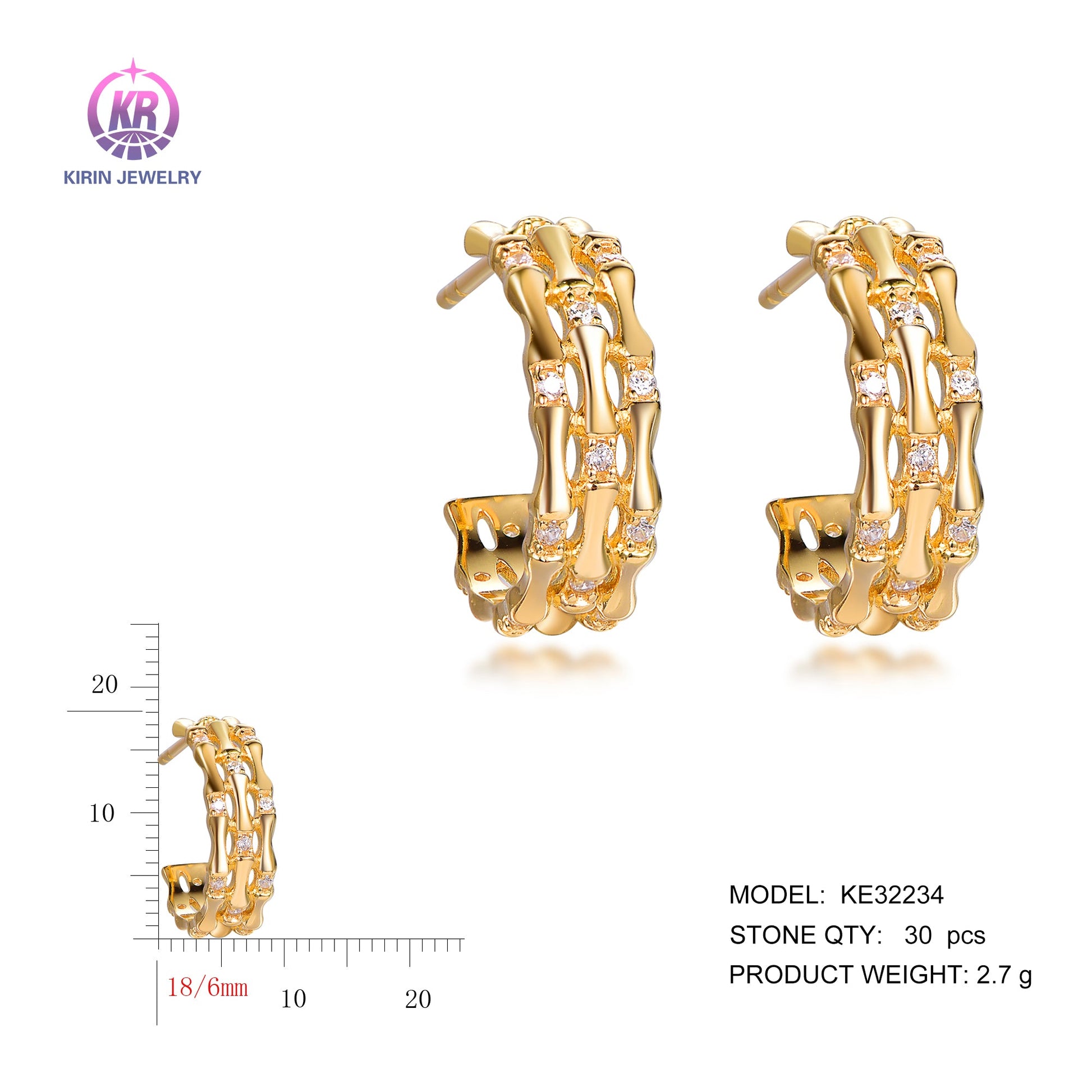 925 silver earrings with 14K gold plating CZ KE32234 Kirin Jewelry