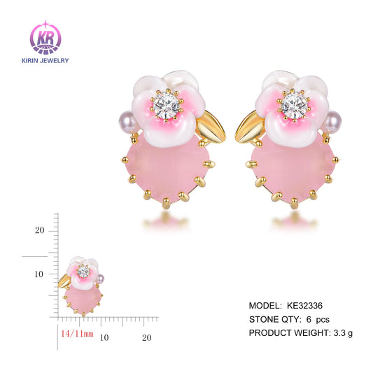 925 silver earrings with 14K gold plating CZ KE32336 Kirin Jewelry