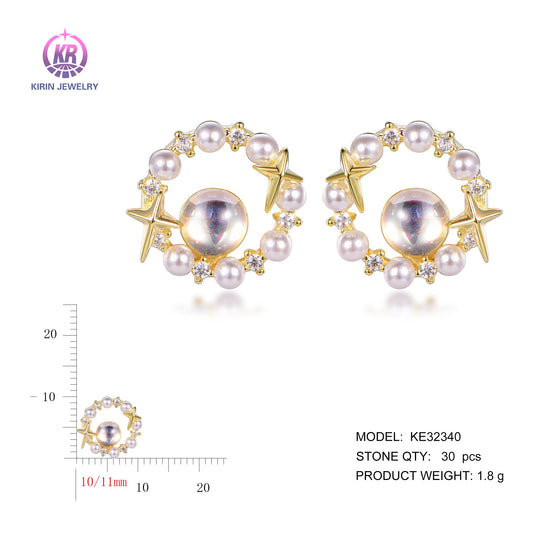 925 silver earrings with 14K gold plating CZ KE32340 Kirin Jewelry